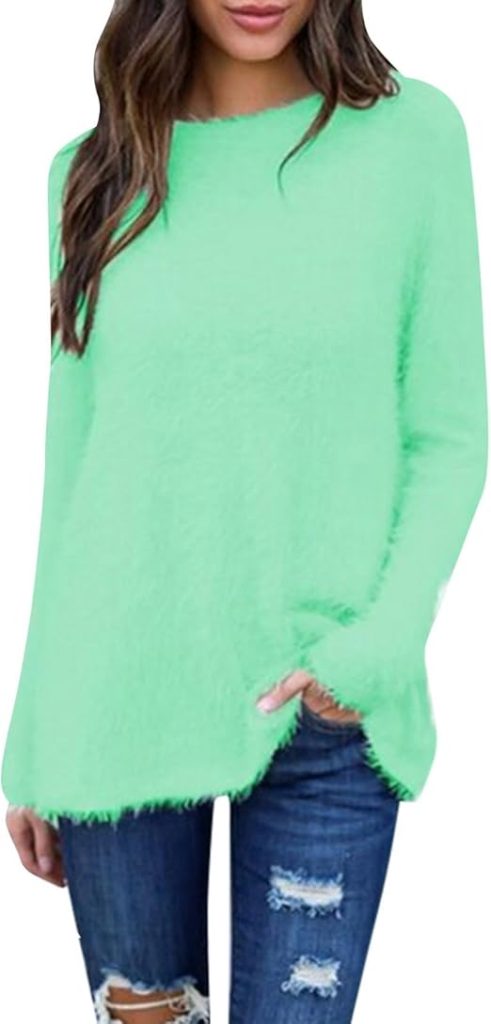  Oversized Sweaters for Women Long Sweaters Solid Color Crewneck Plus Size Sweater Fall Clothes for Women 202 